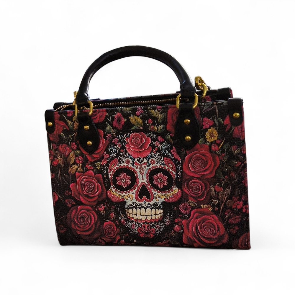 Elegant Floral Skull Satchel